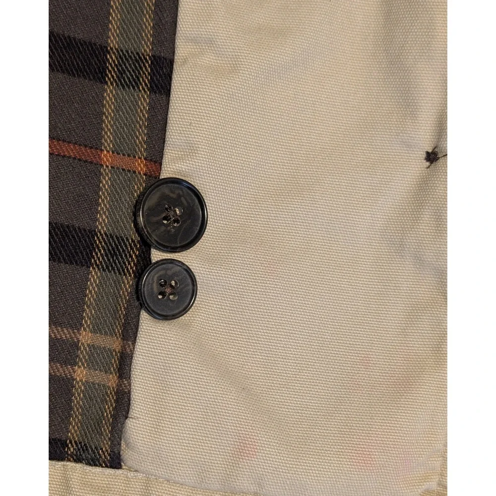 Lands End Womens Tan Canvas Field Coat Plaid Flannel Lined Corduroy Trim M 10-12 - Picture 8 of 9